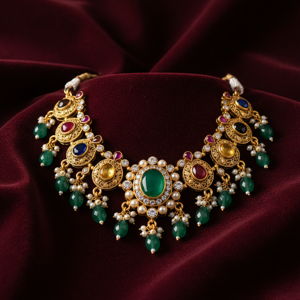Navratan Emerald Necklace